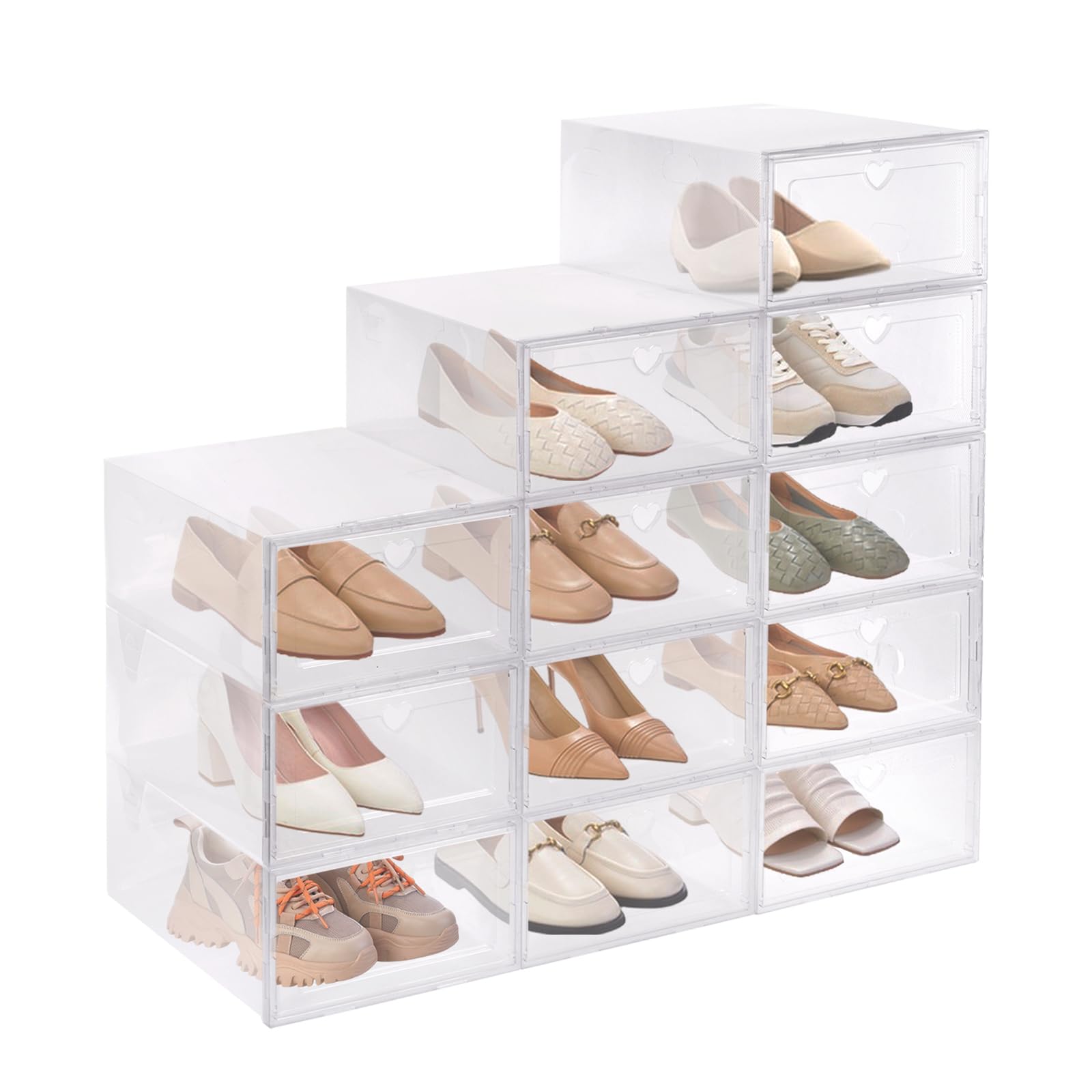 Sinbide Cajas de Zapatos Plástico 12pcs, Organizadores de Zapatos para Mujer/Hombre, Caja Zapatero Plegable y Apilable (22 * 31 * 12cm)