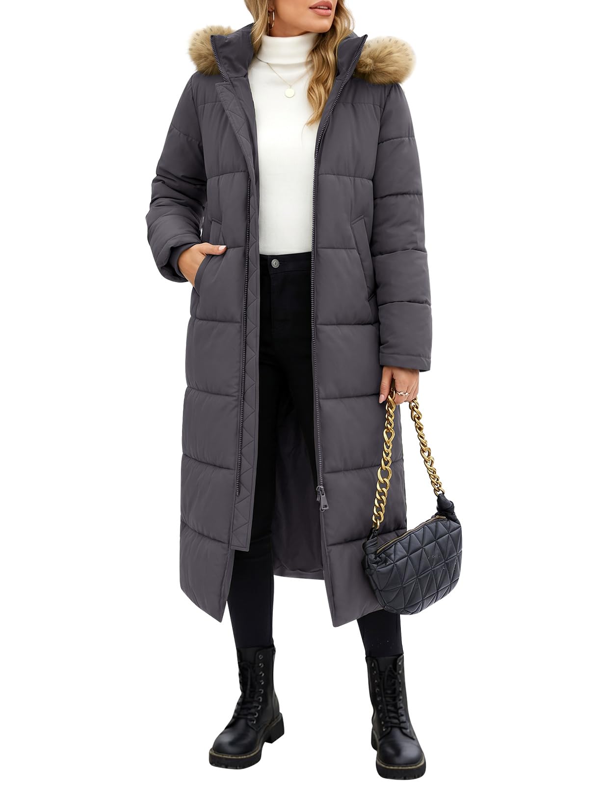 Tuopuda Manteaux Femme Long Manteau d'hiver Chaud pour Femme Blouson Hiver à Capuche Manches Longues Epaissé Vêtement d'extérieur d'hiver Rembourré Coupe-Vent