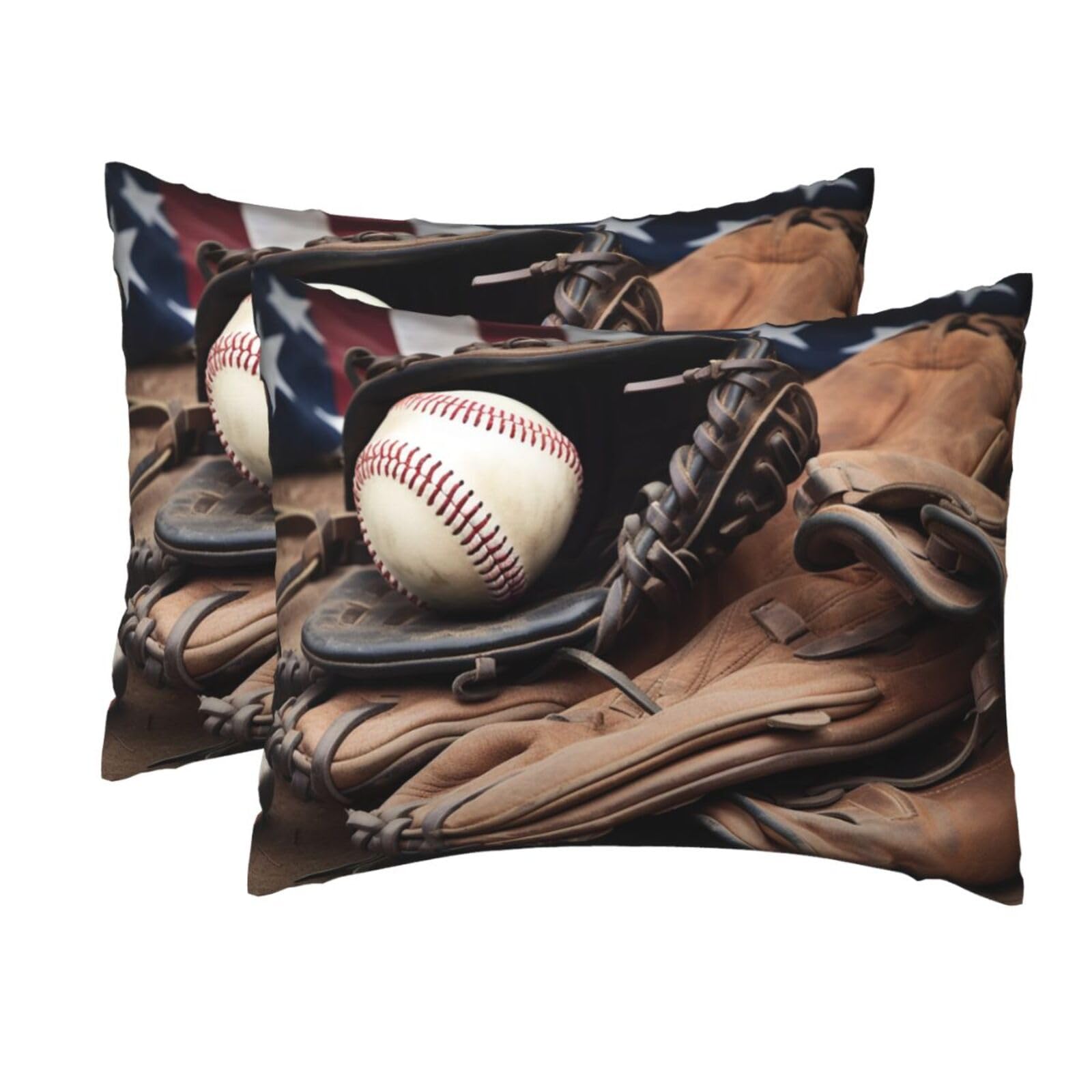 2 Pack Standard Pillow Cases with Hidden Zipper, Soft Breathable Pillow Covers for Hair and Skin, Baseball Equipment Pillowcases 20"x26" Bed Pillow Protectors Cover for Sleeping Gifts