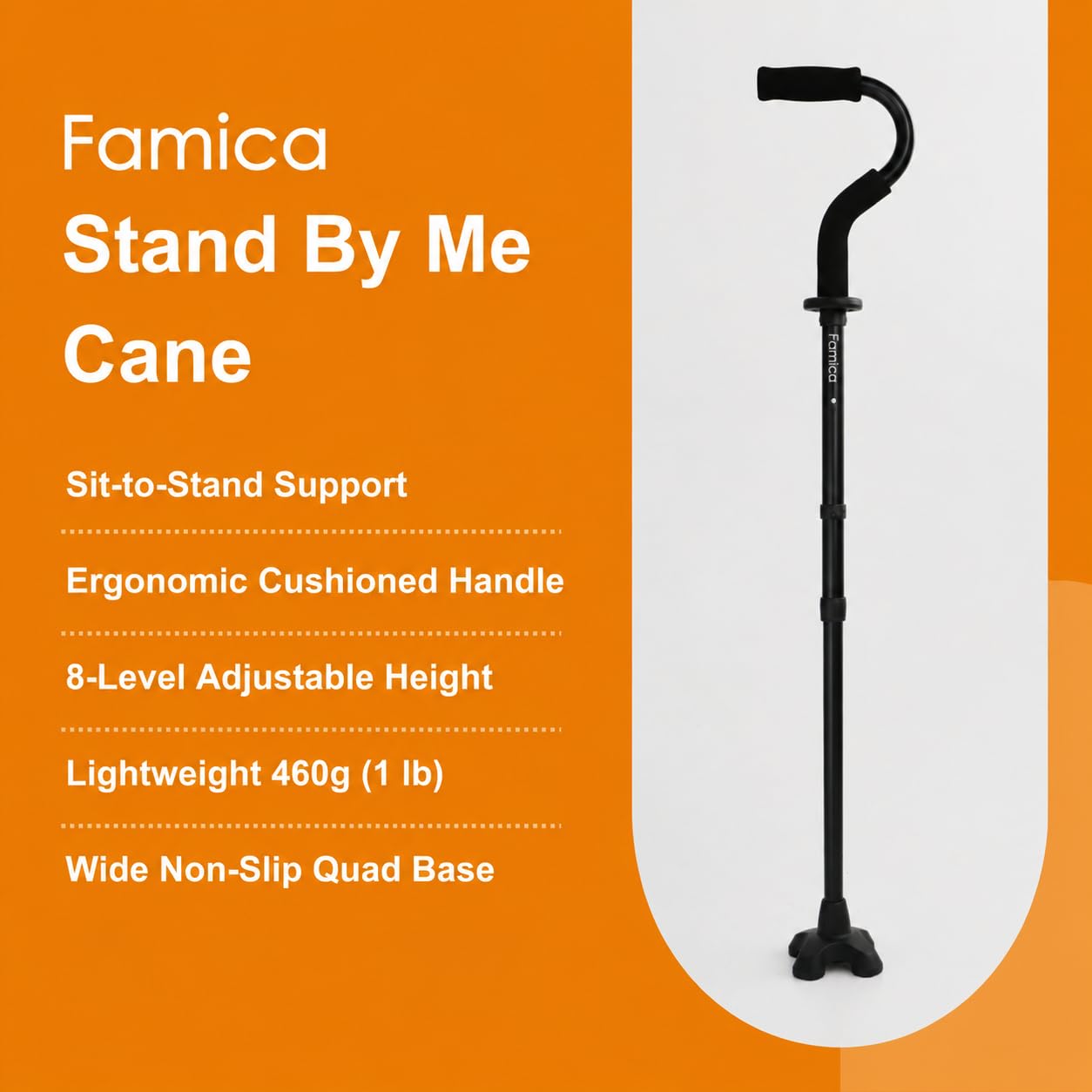 Stand by You - Bastón para ancianos y discapacitados, ajustable con mango acolchado suave, portátil, ligero, plegable, plataforma de apoyo extra de pie, almohadilla ancha