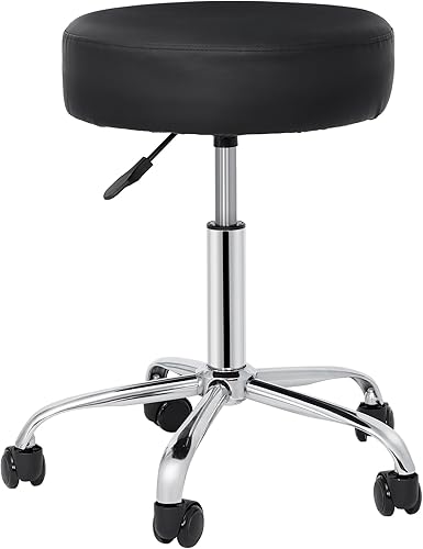 ZENY Taburete redondo con ruedas, extra grueso de 4.2 pulgadas, cojín de dibujo, silla de oficina para salón, spa, hogar, tienda, masaje tatuaje,