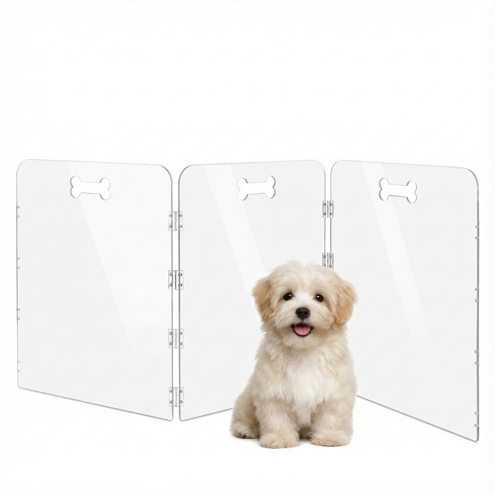 Acryl-Hunde-Laufgitter für Haus, 3 Paneele, 152,4 cm B x 61 cm H, faltbares, transparentes Hundegitter für den Innenbereich, mit Griffen, freistehender Haustierzaun für Türen, Hundegehege für