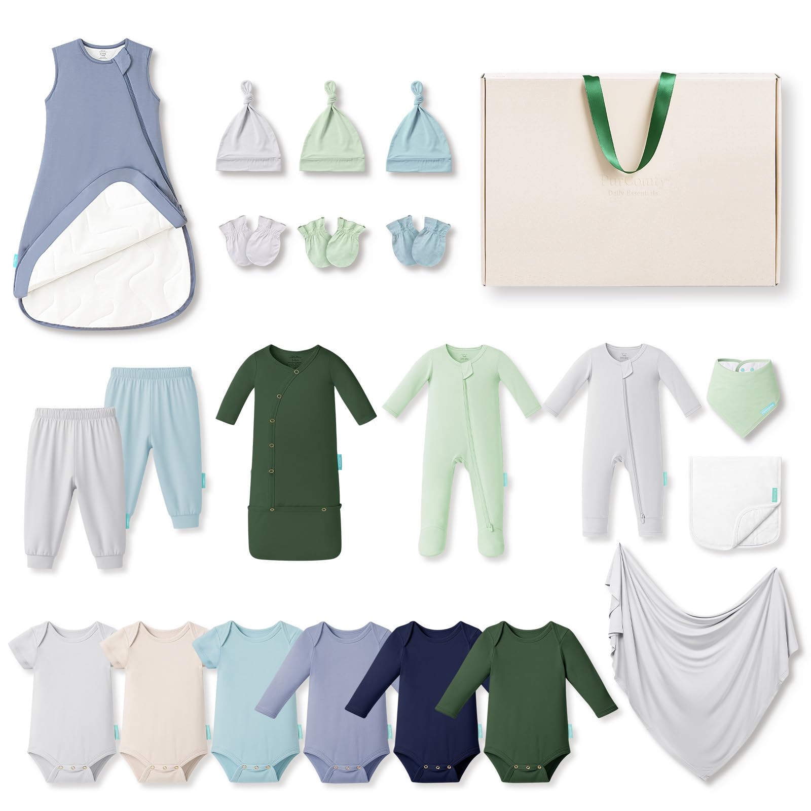 PurComfy Bamboo Newborn Clothes Gift Set 21-Piece Baby Layette Set Infant Clothes Essentials Everything Premium Set