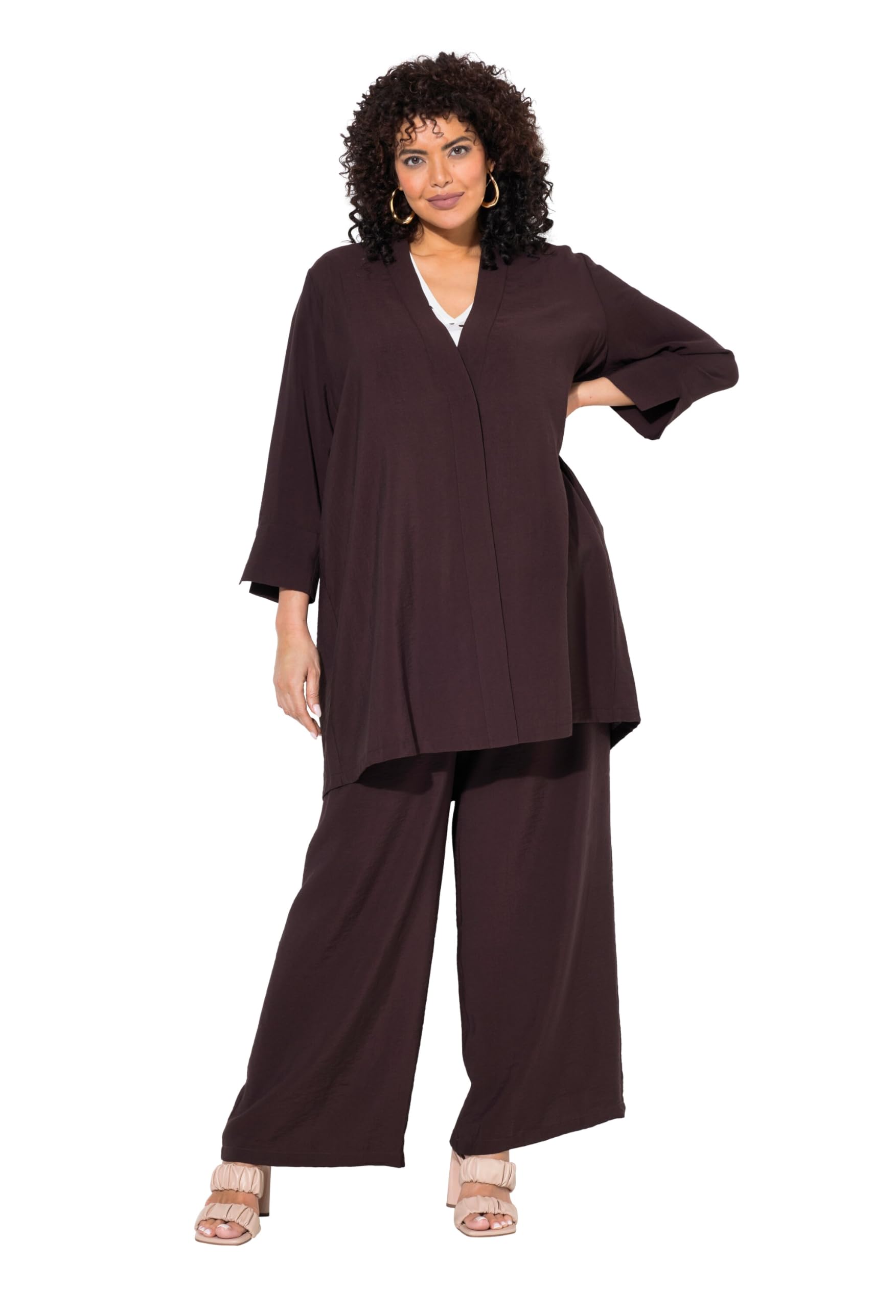 Ulla Popken Damen große Größen Übergrößen Plus Size Jacke, V-Ausschnitt, Druckknopf, 7/8-Arm 840210