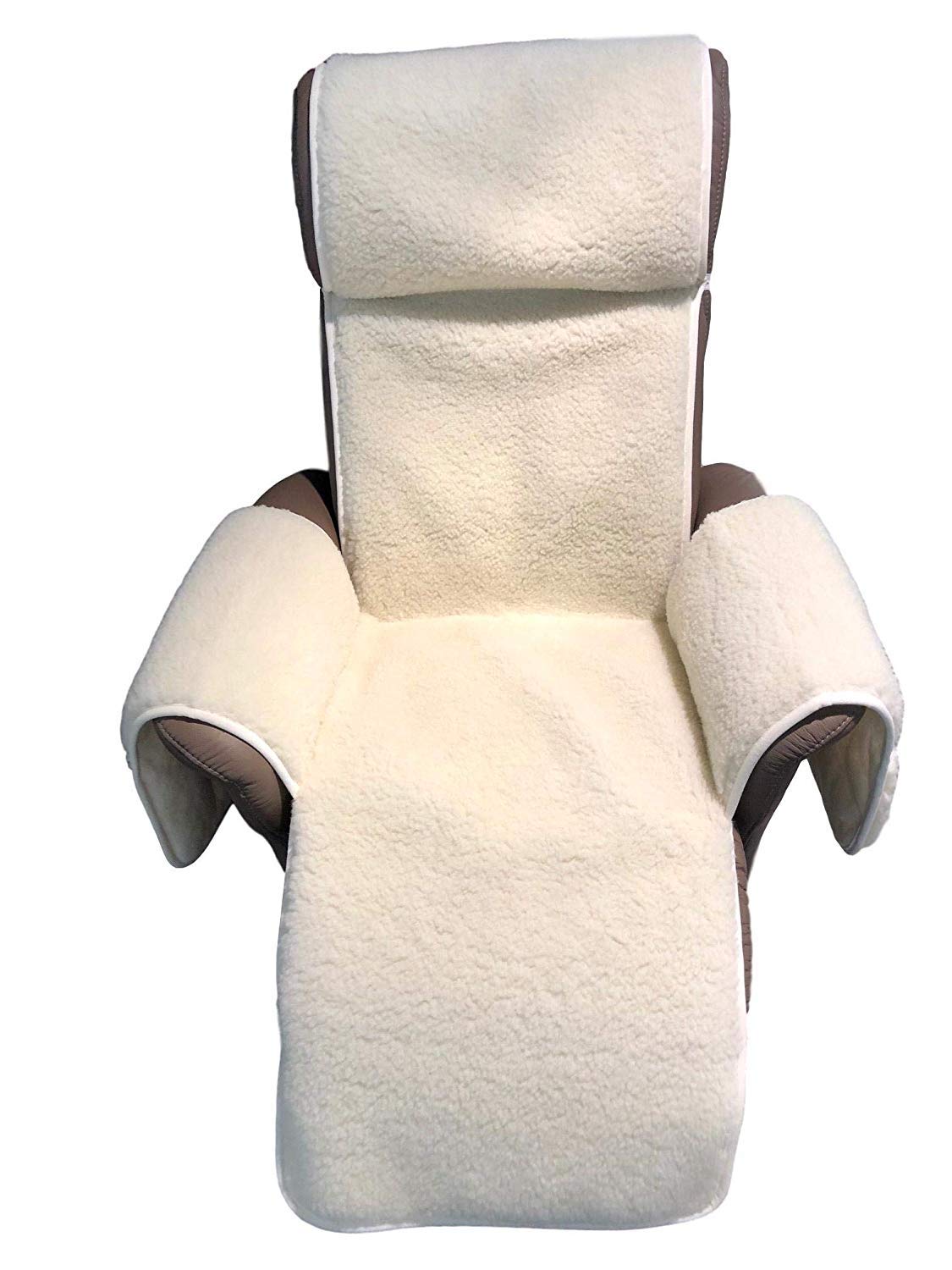 Sesselschoner Relaxsessel Merino gelockt mit Taschen 100% Wolle Naturweiß