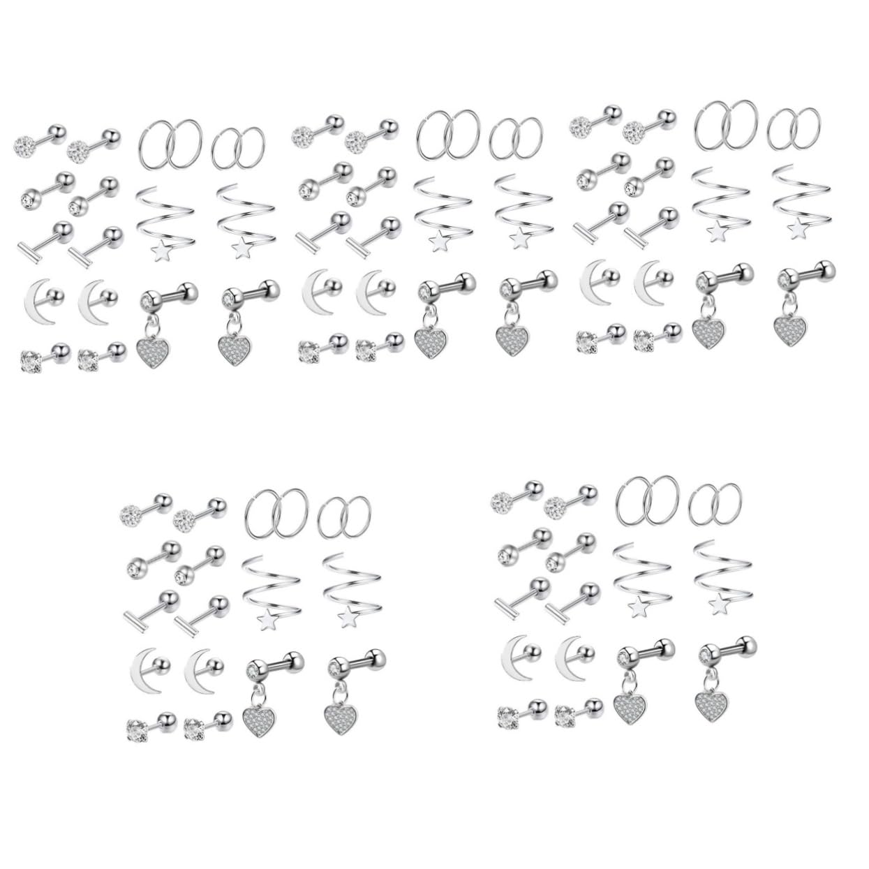 SOIMISS 5 Juegos pendiente aretes de diamantes para hombre aretes simples bisuteria hombre aretes para hombre accesorio para la oreja tachuelas de hueso del oído Acero inoxidable Silver