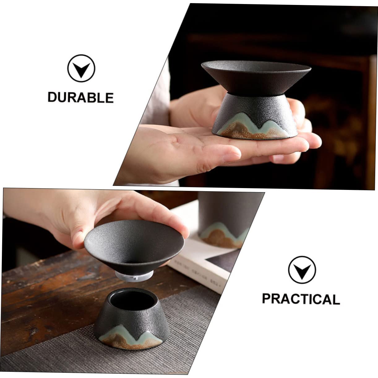SOIMISS 3 Piezas Filtro De Té Colador De Té Platillo Embudo Taza De Colador De Té Filtros Infusor De Té Taza Para Té Infusores De Té De Hojas Sueltas Descafeinado Neto Gres Black Cerámica