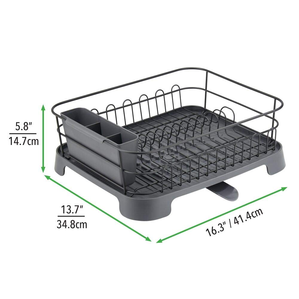 mDesign support à vaisselle en métal et plastique – panier égouttoir avec bec verseur pivotant – egouttoir design pour un plan de travail sec – noir mat/gris ardoise