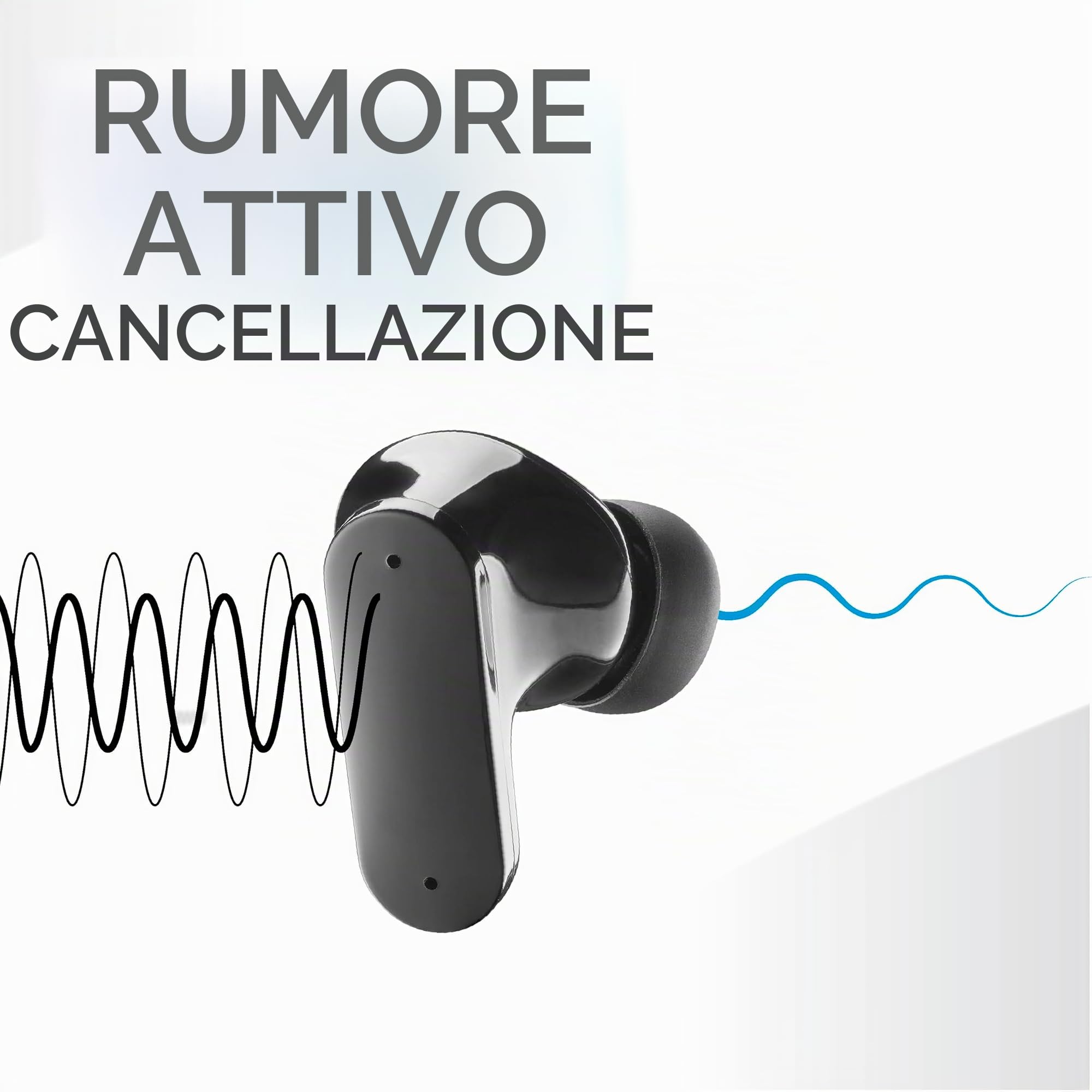 Music Sound – Auricolari TWS Bluetooth SHIELD – Wireless – Design In-Ear – Tecnologia ANC Active Noise Cancelling - Play Time 30 Ore – Modalità Trasparency – Nero