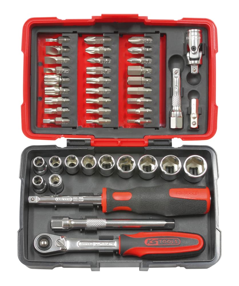 KS Tools 922.0647 Ultimate Set of 47 Pieces of Sockets/Accessories 1/4 ", Red / Black