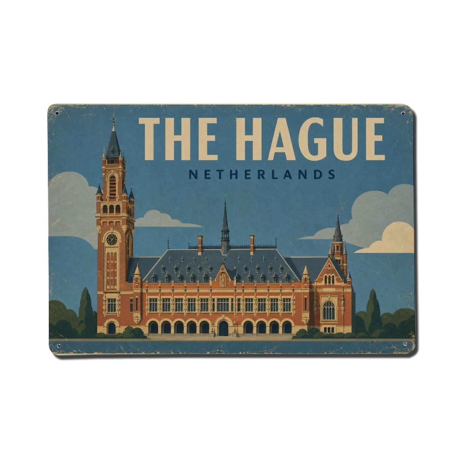 Vintage Travel Netherlands The Hague Metal Tin Sign