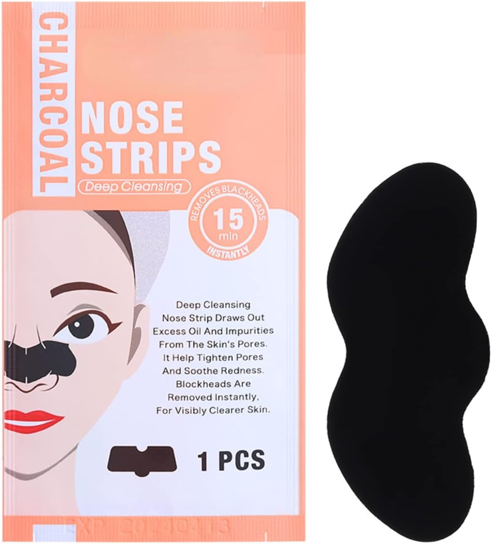 Deep Cleansing Pore Strips, Nose Strips for Blackhead Removal on Oily Skin, with Instant Blackhead Removal and Pore Unclogging, 10 Count, Features Natural Charcoal, 3x Less Oil