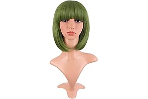 Enilecor Short Bob Hair Wigs 12" Straight with Flat Bangs