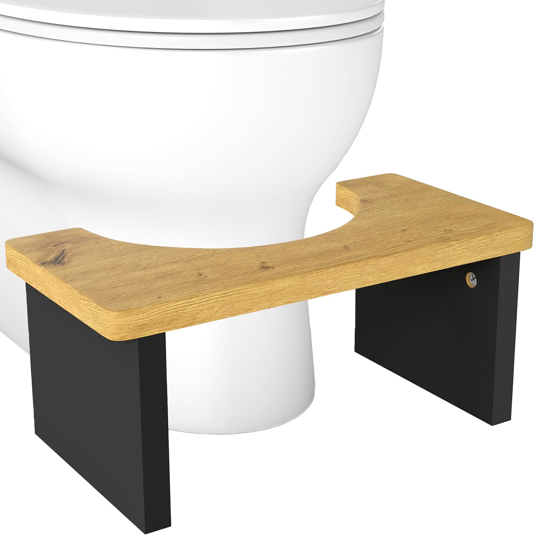 1 Stück Toilettenhocker Klohocker für Erwachsene, Fußbank Holz Toilettenstuhl Fußschemel WC Hocker Bad Badezimmer Kackhocker für Erwachsene und Kinder Stool Klein/Eiche und Schwarz/45x23x20CM(BxTxH)