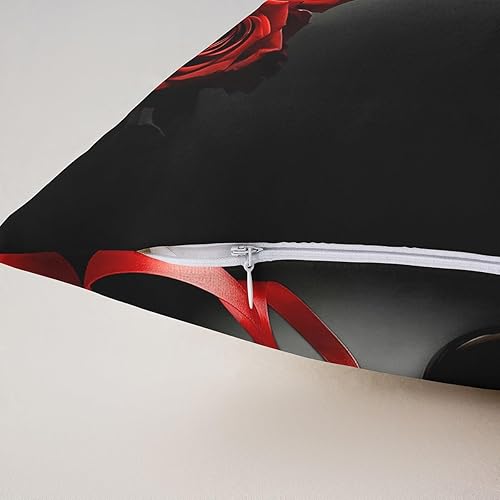 Miniatura 5 de Fundas de almohada de copa de vino rosa, fundas de almohada rojas y negras, fundas de cojín con flores florales de 18 x 18 pulgadas, juego de 2