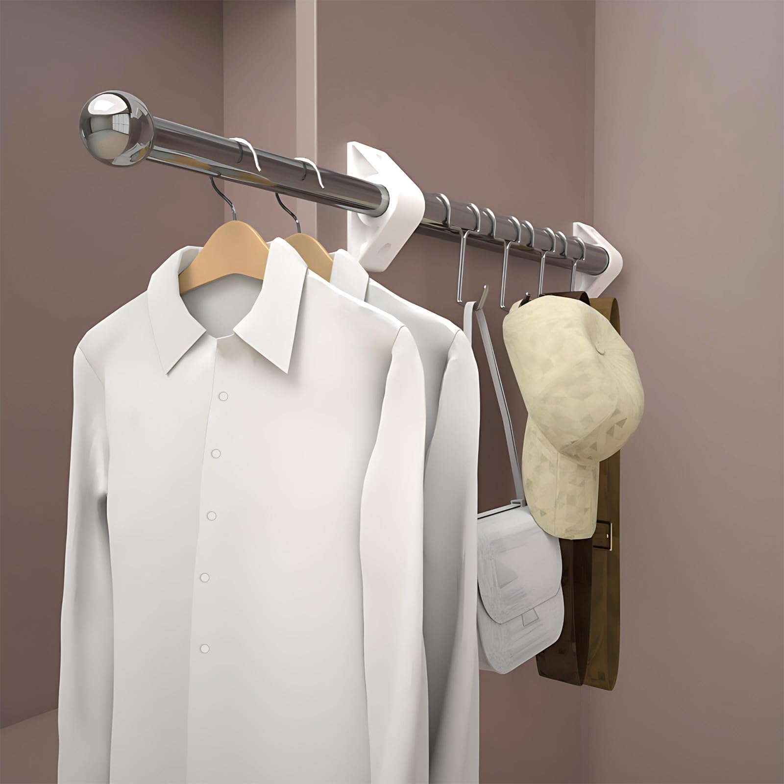 THEGA Valet Rod For Closet - Heavy-Duty Extendable Clothing Rail, Adjustable Pull-Out Wardrobe Organizer, Easy Installation For Bedroom, Laundry Room & Walk-In Closets