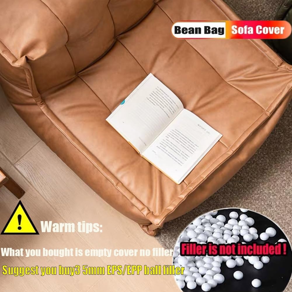 Bean Bag Chair No Filler Bean Bag Cover PU Leather Single Lazy Sofa Cover Bean Bag Sac Pouf Chair Adults Beanbag Chair Lazy Armchair Couch Floor Seating Living Room(Black)
