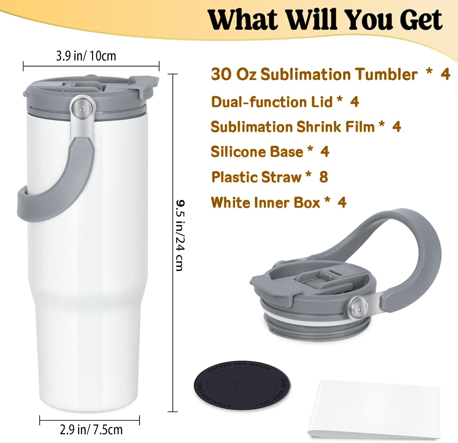 4 Pack 30oz Sublimation Tumbler with Handle, Sublimation Flip Straw Tumbler with Portable 2-in-1 Lid, Stainless Steel Insulated Water Bottle, Leak Proof Travel Coffee Mug Cup for Home, Outdoor or Car - Image 2