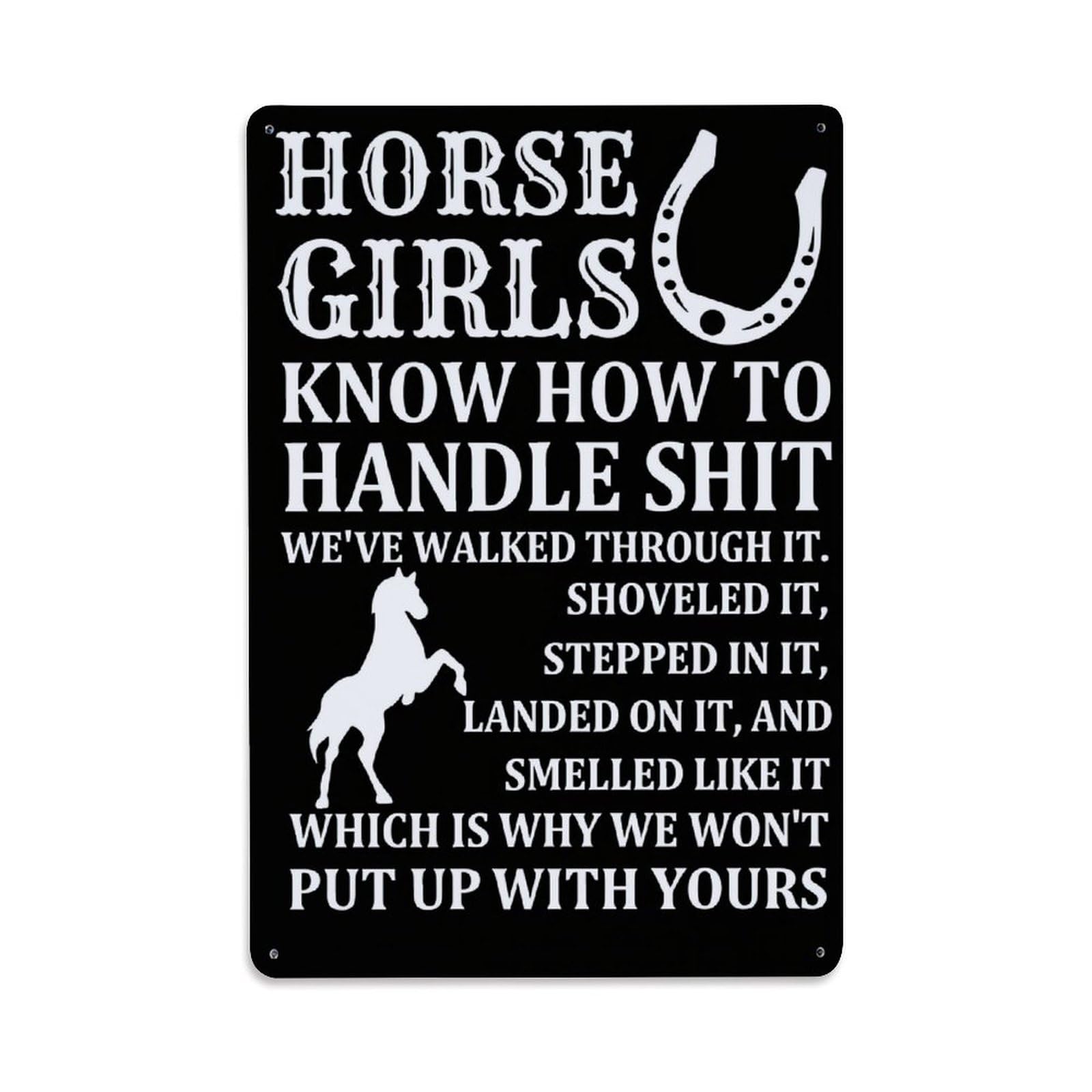 Horse Girls Know How To Handle Shit Vintage Tin Sign Retro Metal Wall Decor Metal Poster, Home Bar Garage Farmhouse Cafe Wall Art Decoration 8x12Inches