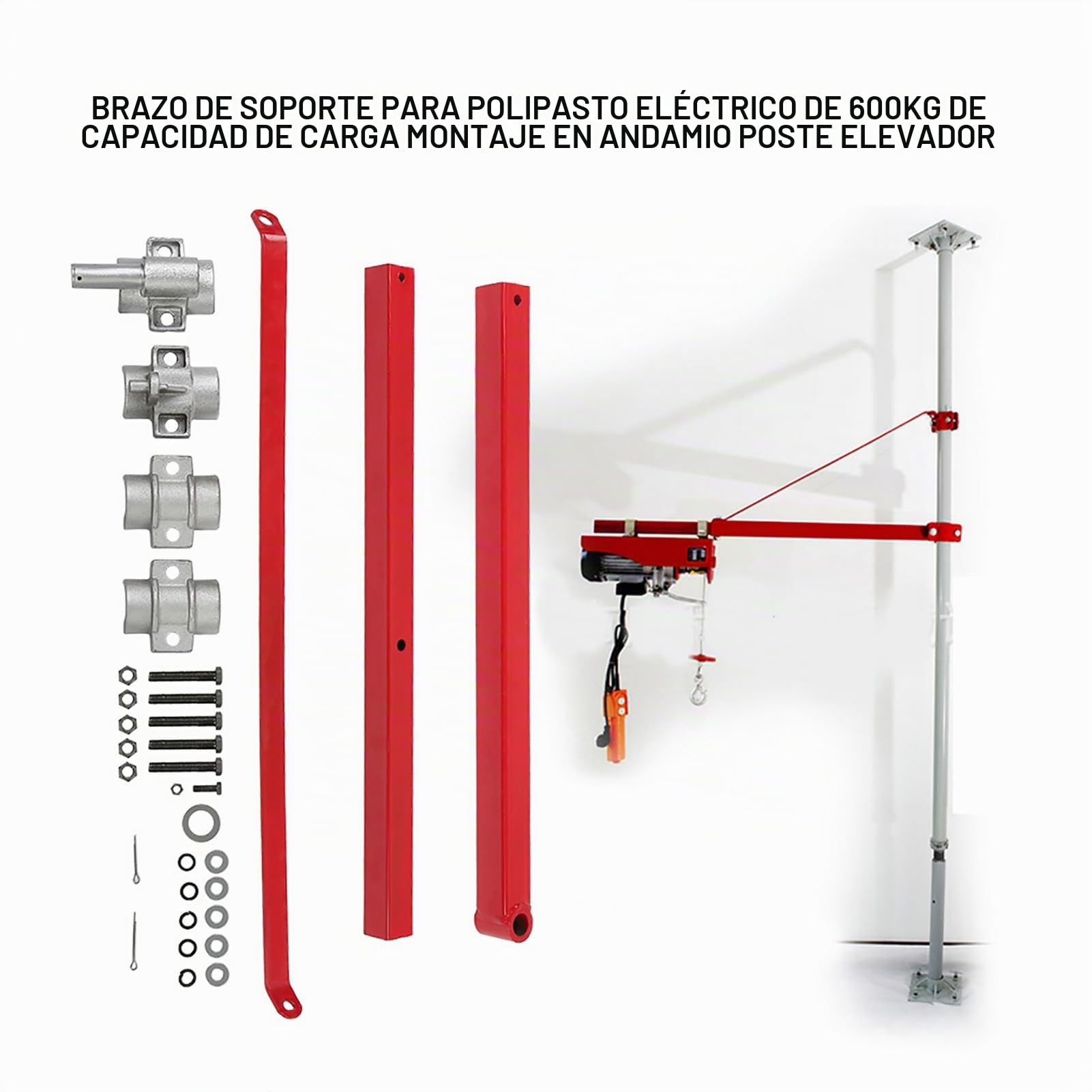 Greensen Brazo de Soporte para Polipasto Eléctrico 600 kg, Brazo Giratorio Ajustable (Extensión 110 cm) Gancho Giratorio 360° para Elevación de Cargas