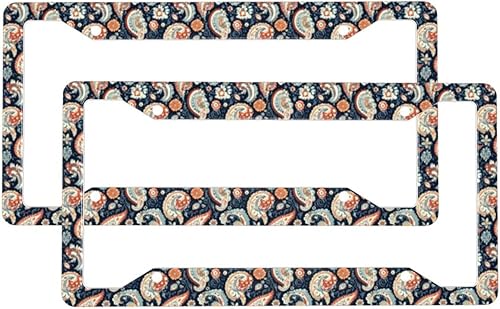2 Pcs Car License Plate Frames for Women Men - Abstract Vintage Pattern Print Aluminum Solid License Plate Cover for Car Accessories for Women Men