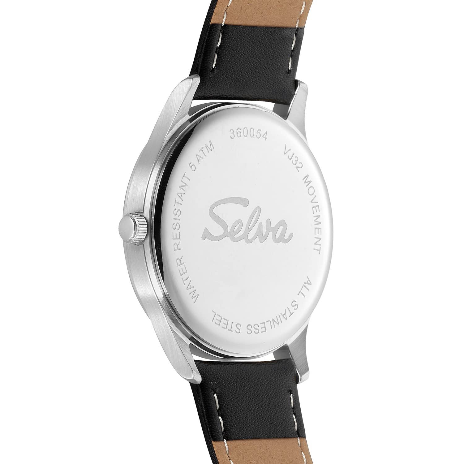 SELVA Orologio da uomo al quarzo, indice e numeri, cassa in acciaio inox, cinturino in pelle, fibbia ad ardiglione, 5 bar