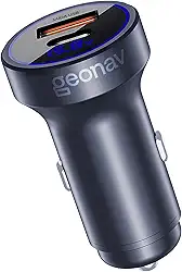 Geonav Carregador Veicular SuperPower Ultrarrápido Duo 38W, 2 portas - 1 USB (18W Quick Charge) e 1 USB-C (20W Power Delivery), CH38PDQC, Alumínio Cinza