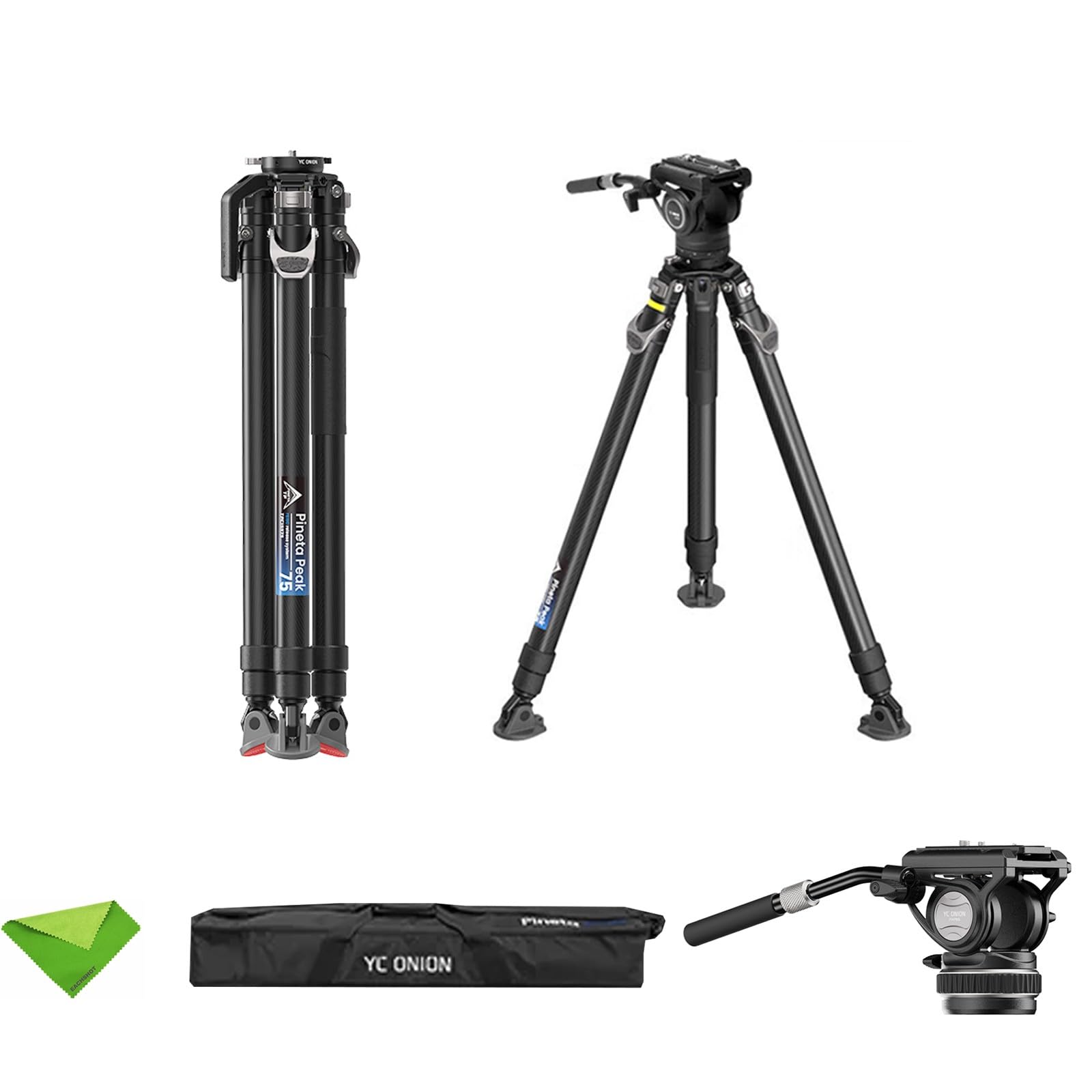 YC Onion PINETA Peak Carbon Fiber Tripod with Coconut 75mm Bowl Head+FH75S Fluid Head, 35…