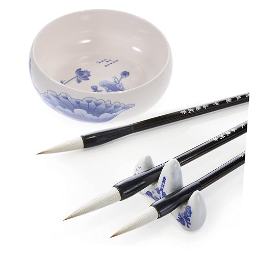 Miniatura 3 de NUOBESTY Cepillo de lavado Cilindro de pluma Herramientas japonesas Tinta Piedra Plato de Tinta Japonesa Porcelana Antigua Cepillo de Tintero