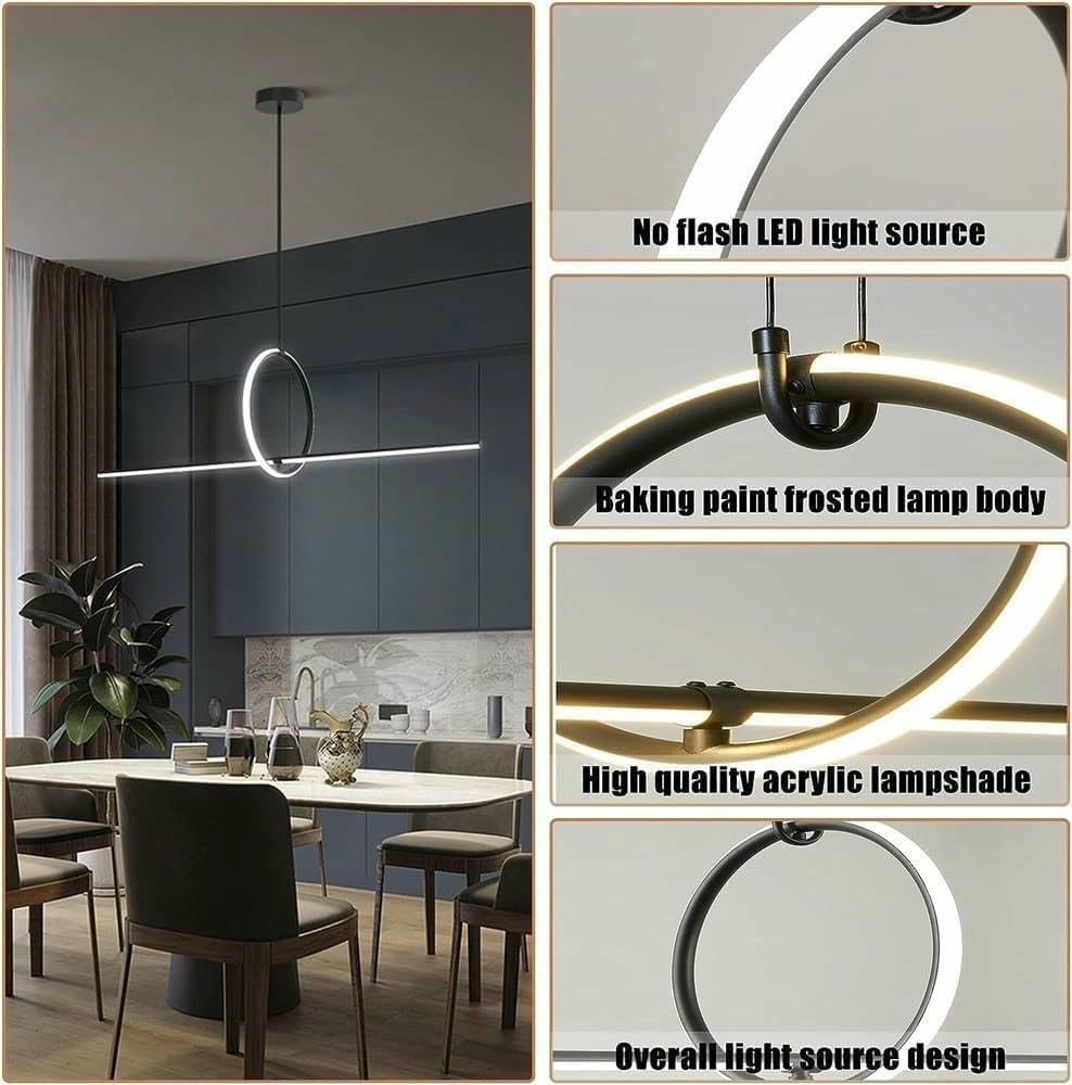 Lampadario A Sospensione Lineare A LED Nero Moderno, Regolabile in Altezza, 130 Cm, con 3 Colori, Ideale per Cucina E Sala da Pranzo. One Color 130cm