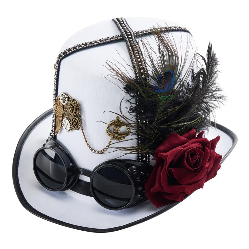 BLESSUME Steampunk Hat with Goggles Unisex Fancy Dress Top Hat for Carnival, Halloween, Theme Party