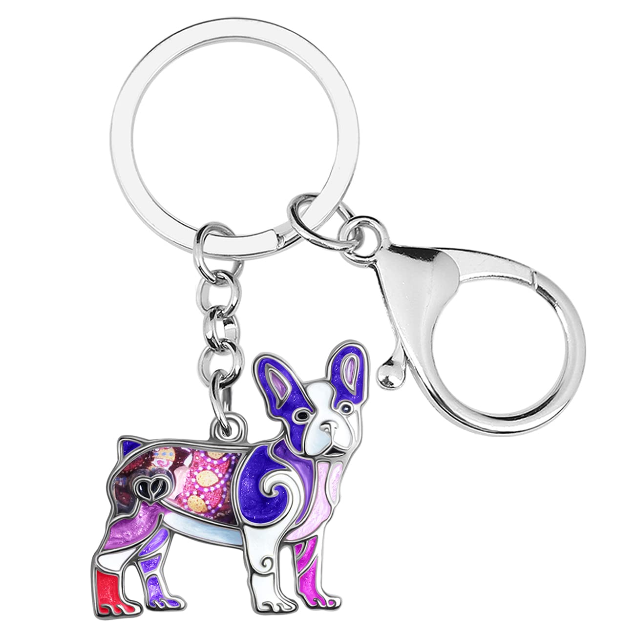 Weveni Women's Violet Enamel Alloy Bulldog Keychain Accessories Pug Dog Jewelry For Girls Bag Car Wallet (Violet)