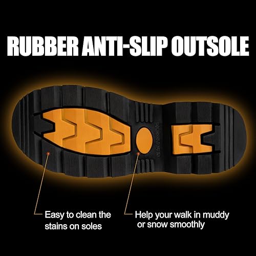 Vista 5 de Botas de trabajo de goma, botas de goma con punta de acero para hombres, botas de caza de goma impermeables de neopreno de 0.236in para agricultura