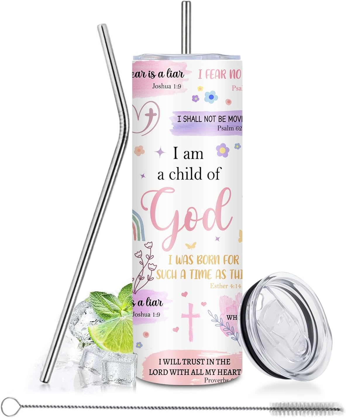 Christian Gift for Women - Tumbler 20oz I Am a Child of God Cup Tumbler, Inspirational Religious Birthday Catholic Spiritual Baptism Confirmation Gifts, Christian Coffee Mugs, Bible Gift for Women
