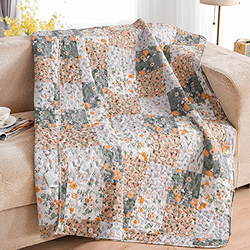 Exclusivo Mezcla Microfiber Boho Patchwork Pattern Quilted Throw Blanket For Bed/Couch/Sofa, Soft And Lightweight (50"X 60",Camel) #TOP6