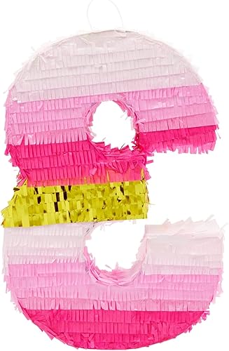 Miniatura 23 de BLUE PANDA Piñata de margarita número 1, 16.5 x 11 x 3 pulgadas, rosa y dorada, piñata de princesa de 1 año para decoración de primer cumpleaños