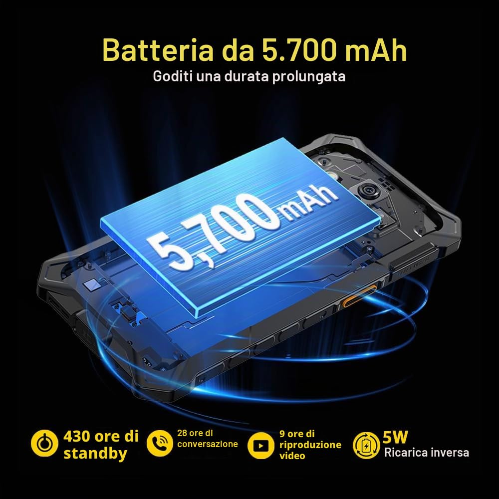 Ulefone RugKing 3 Pro Android 15 Rugged Smartphone 4G,16GB+128GB/TF 2TB, 6.56" HD+120Hz, 5700mAh Telefono Indistruttibile, 48MP+8MP, 120LM Super Torcia, 3-Slots/IP68/NFC/GPS/OTG/Con custodia,Nero