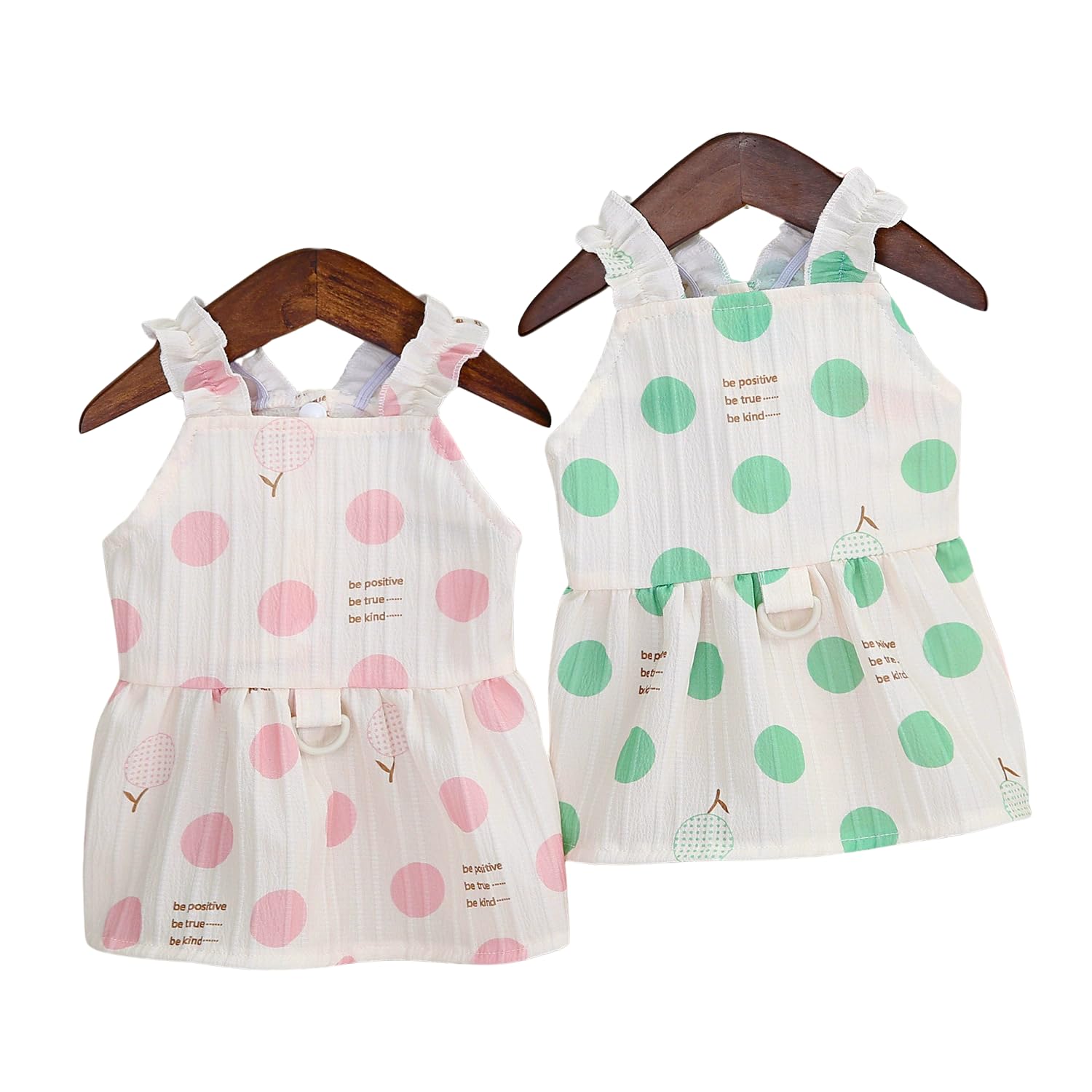 2PCS Cute Pink Polka Dot Dog Dress, Elastic Strap Pet Clothes with D-Ring for Leash, Lightweight Summer Pet Outfit for Small & Medium Dogs, White