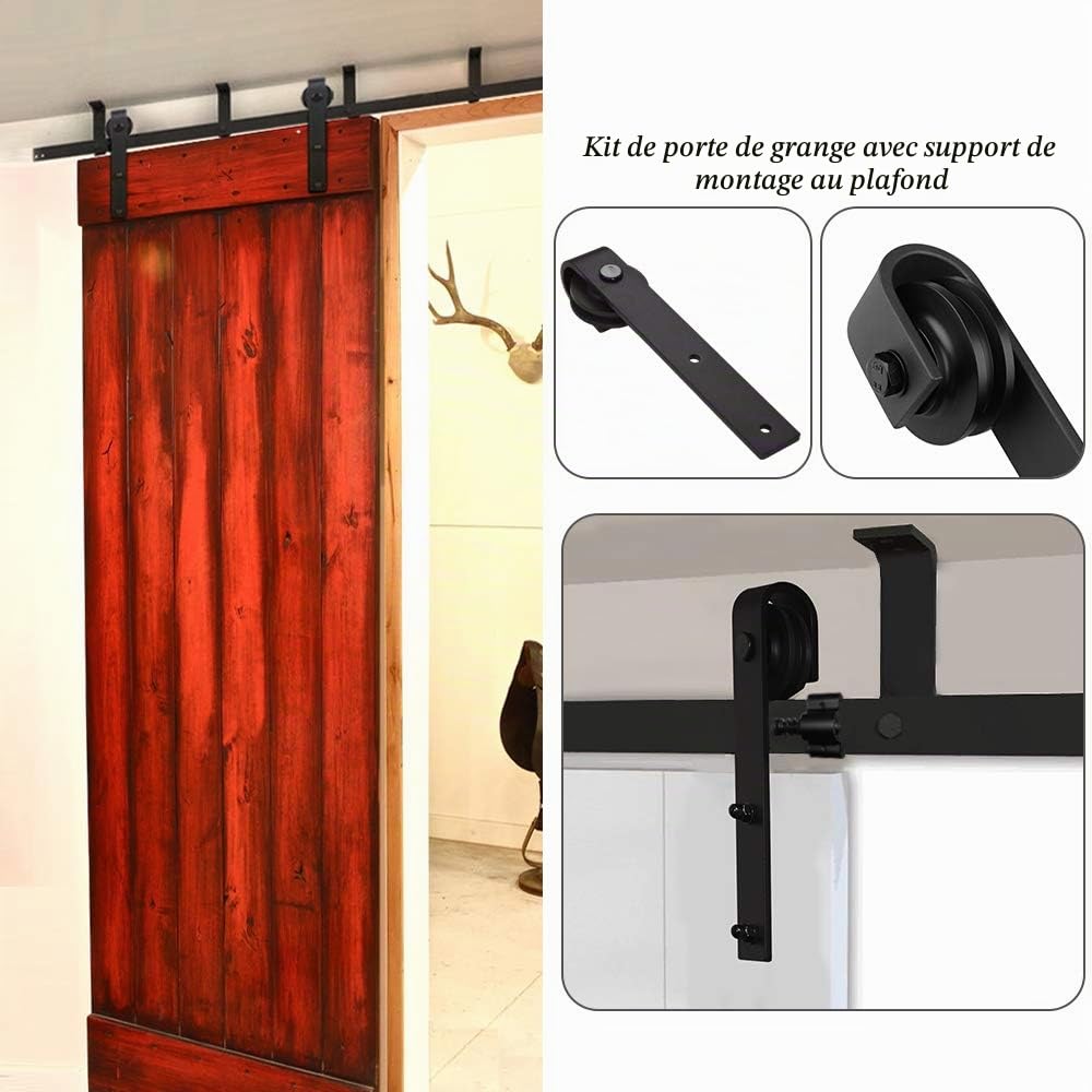 CCJH 10FT/3M Rail de porte coulissante suspendu au plafond, Ensemble de rails de suspension en forme de L Noir