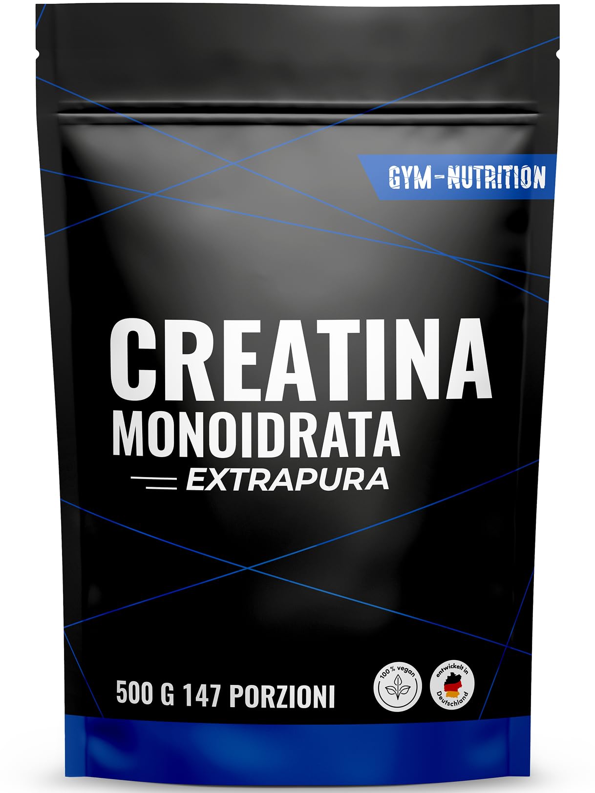 Creatina Monoidrata 500g - 147 Porzioni - Extrapura & Senza Impurità - per fitness, allenamento e palestra - Vegan e Sviluppata in Germania - Si scioglie facilmente