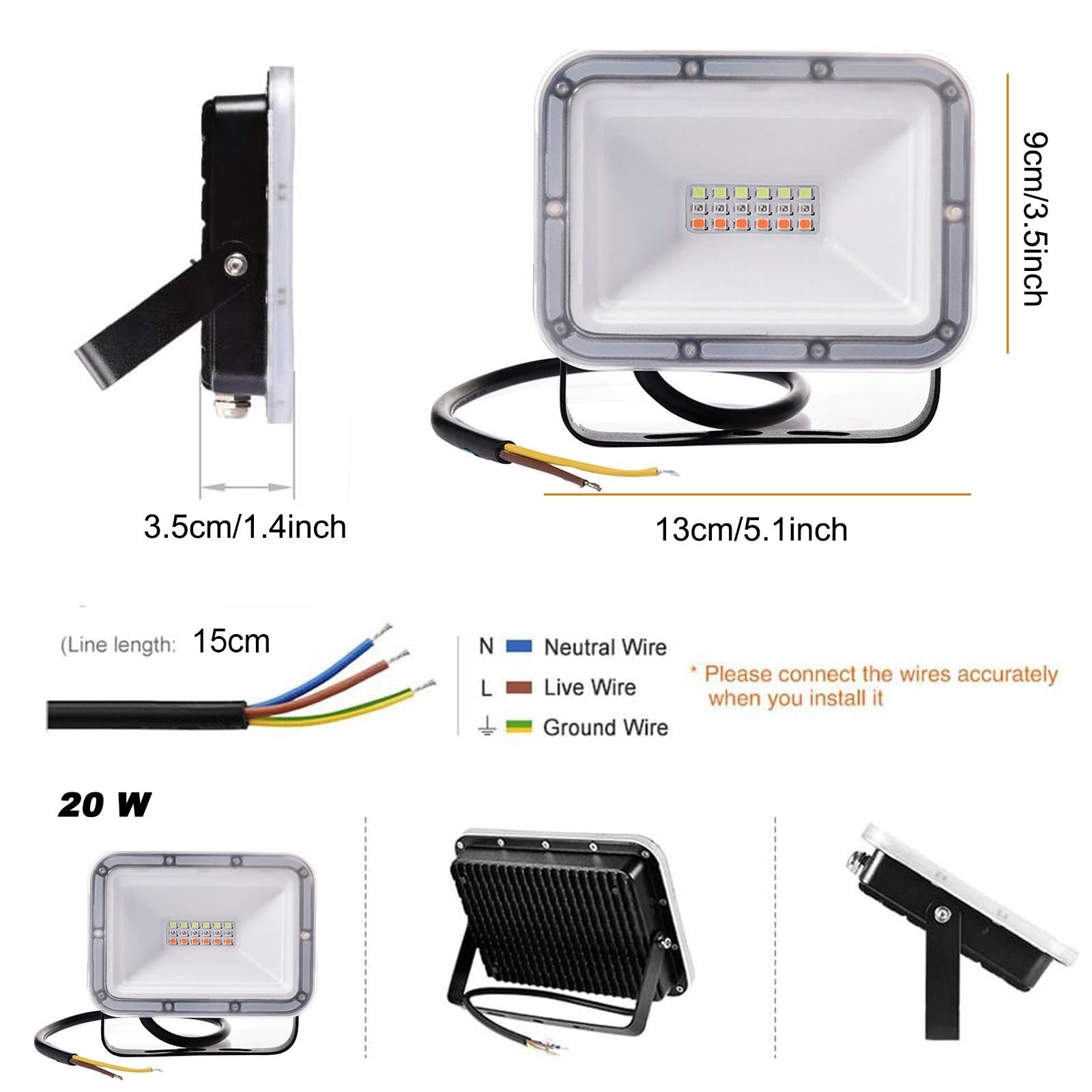 Faretti LED RGB da 20 W for esterni, illuminazione a LED con cambio colore RGB con telecomando, luci da parete impermeabili IP65 for decorazioni natalizie e di Halloween(10 packs)