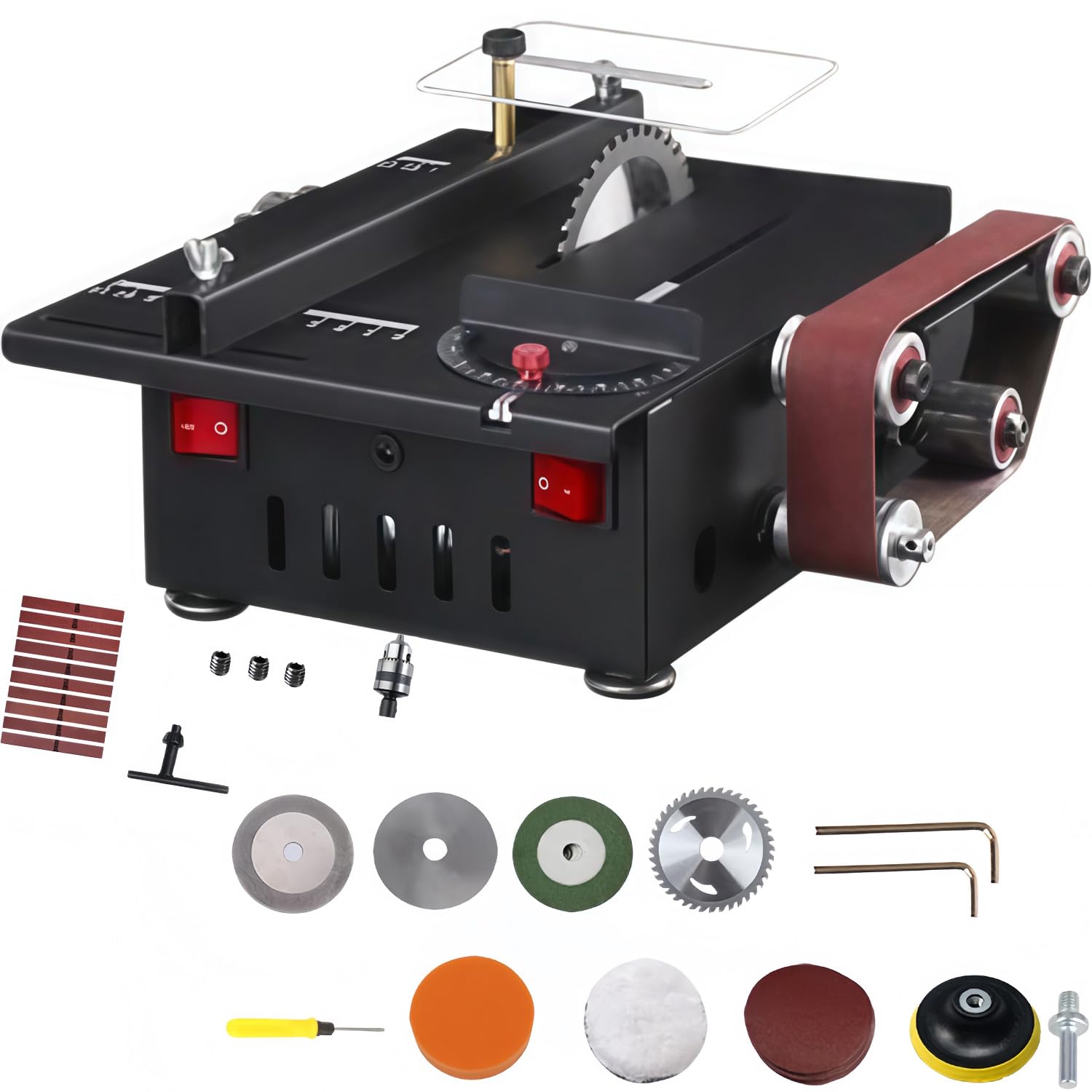 FHRKA Small Table Saw, Multi-Function Tool with Sanding Discs, Cutting and Grinding, 30mm Cutting Depth, for Wood, Aluminum Bar
