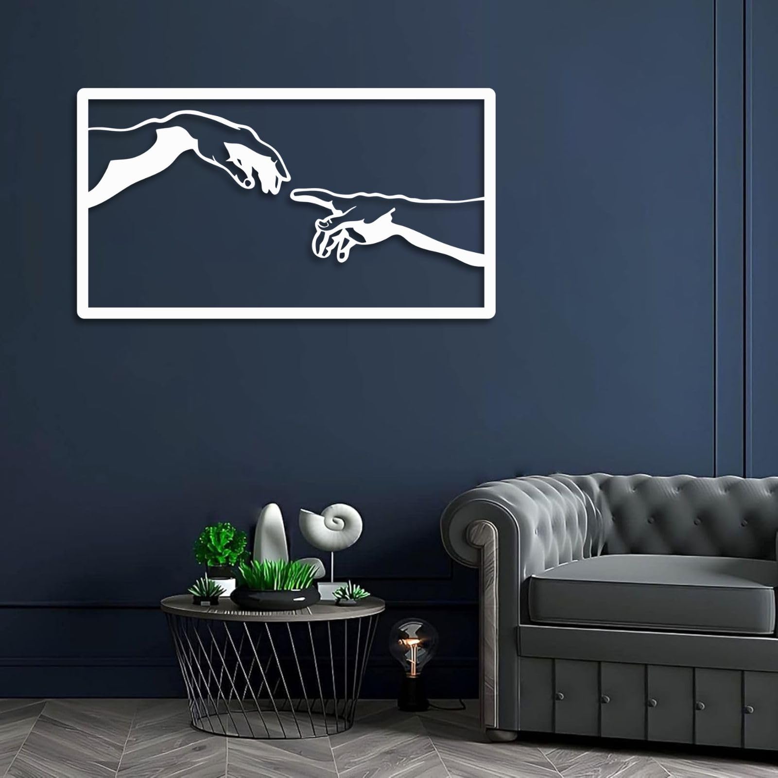 Creation of Adam Metal Wall Art,Hand of God Metal Wall Art,Christian Religious Wall Decor for Living Room Bedroom Office(White,30"W x 17"H / 76x42cm)