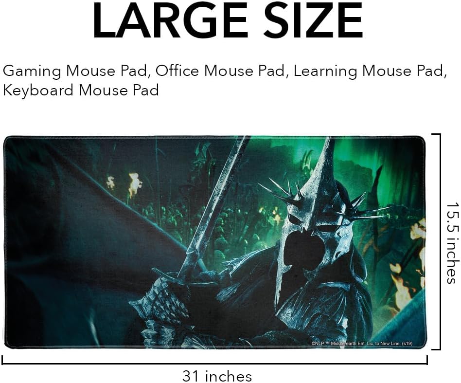The Lord of The Rings Witch King of Angmar Character Large Gaming Mouse Pad Desk Mat with Stitched Edges, Non-Slip Base for Gamer, Home and Office, 31.5 x 15.7