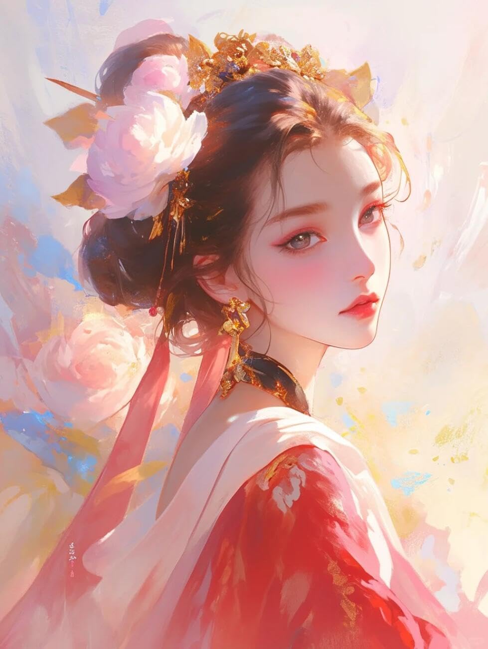 RKFLGEW 14CT Stamped Cross Stitch Kit Anime Oriental Women Preprinted Fabric Cross Stitch DIY Art Needlecrafts Embroidery Kits for Adults Beginners 40x50cm