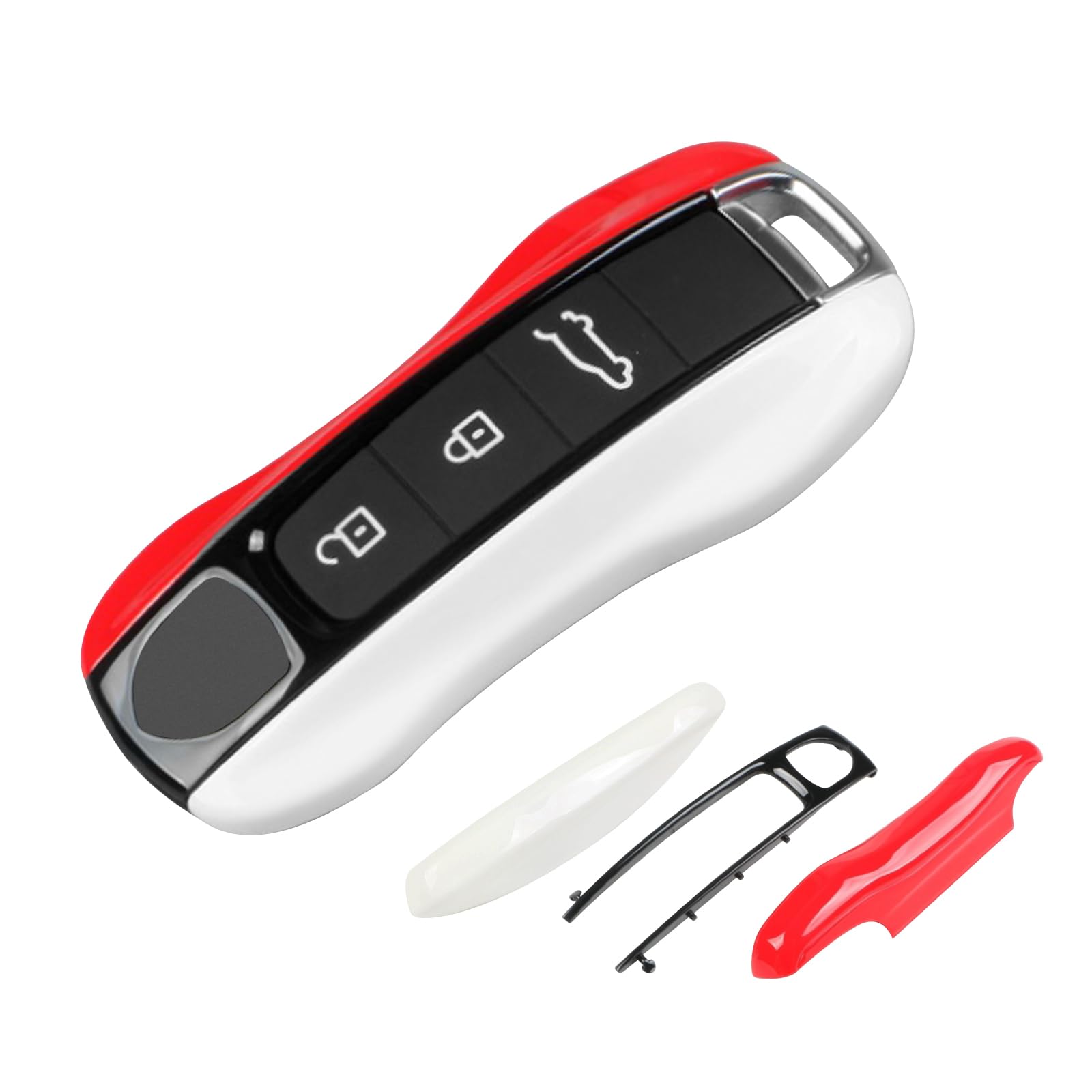 Red Black White Key Fob Cover Compatible with Porsche Key Shell Key Fob Shell Replacement Compatible with Porsche Cayenne Panamera 911 718 Macan Boxster Cayman