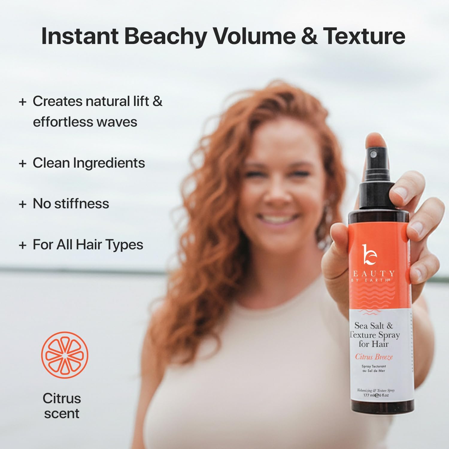 Beauty by Earth Sea Salt Spray - Aloe-Enhanced Beach Waves without Dryness, Texture & Volume Spray for All Hair Types, USA Made with Organic Ingredients, Ocean Waves Scent 6oz