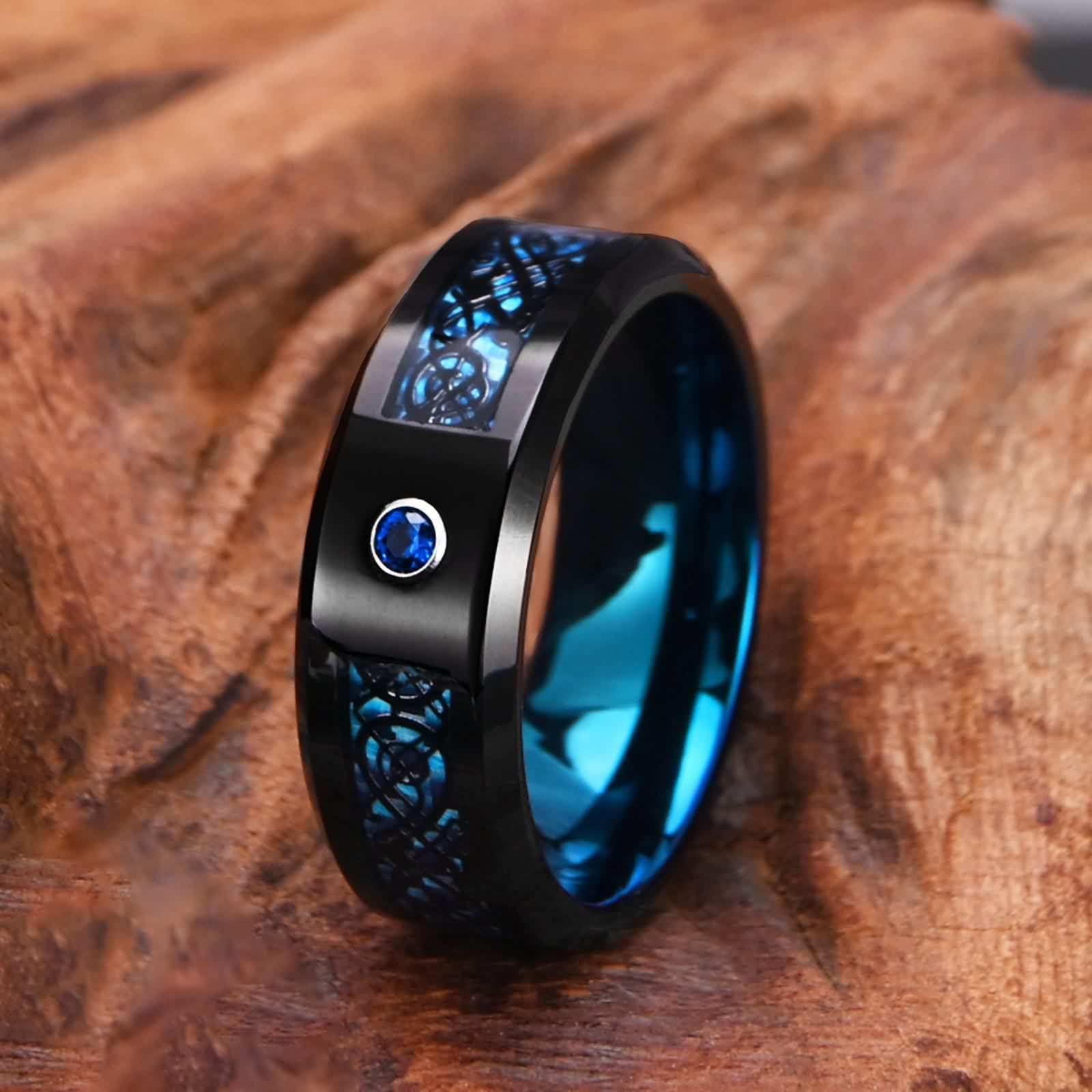 Bague Tungstène, Bicolore Biseautée Bague de Fiançailles pour Homme