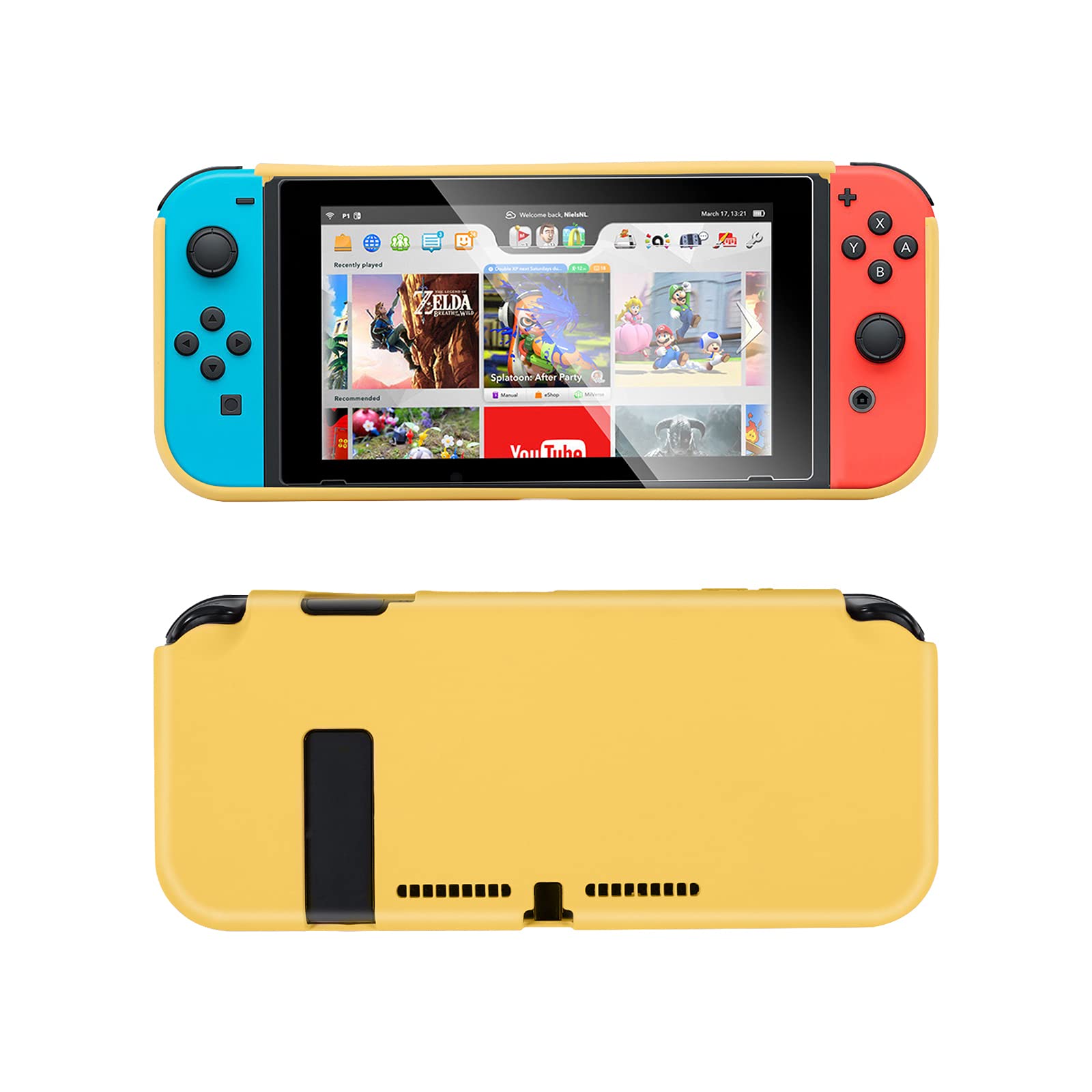 MYCHEER Cover Case Compatible with Nintendo Switch,Silica Gel Pattern Color Matching Frosted Protective Cover Creative Accessory,All-in-one Soft Protective Shell (Yellow)