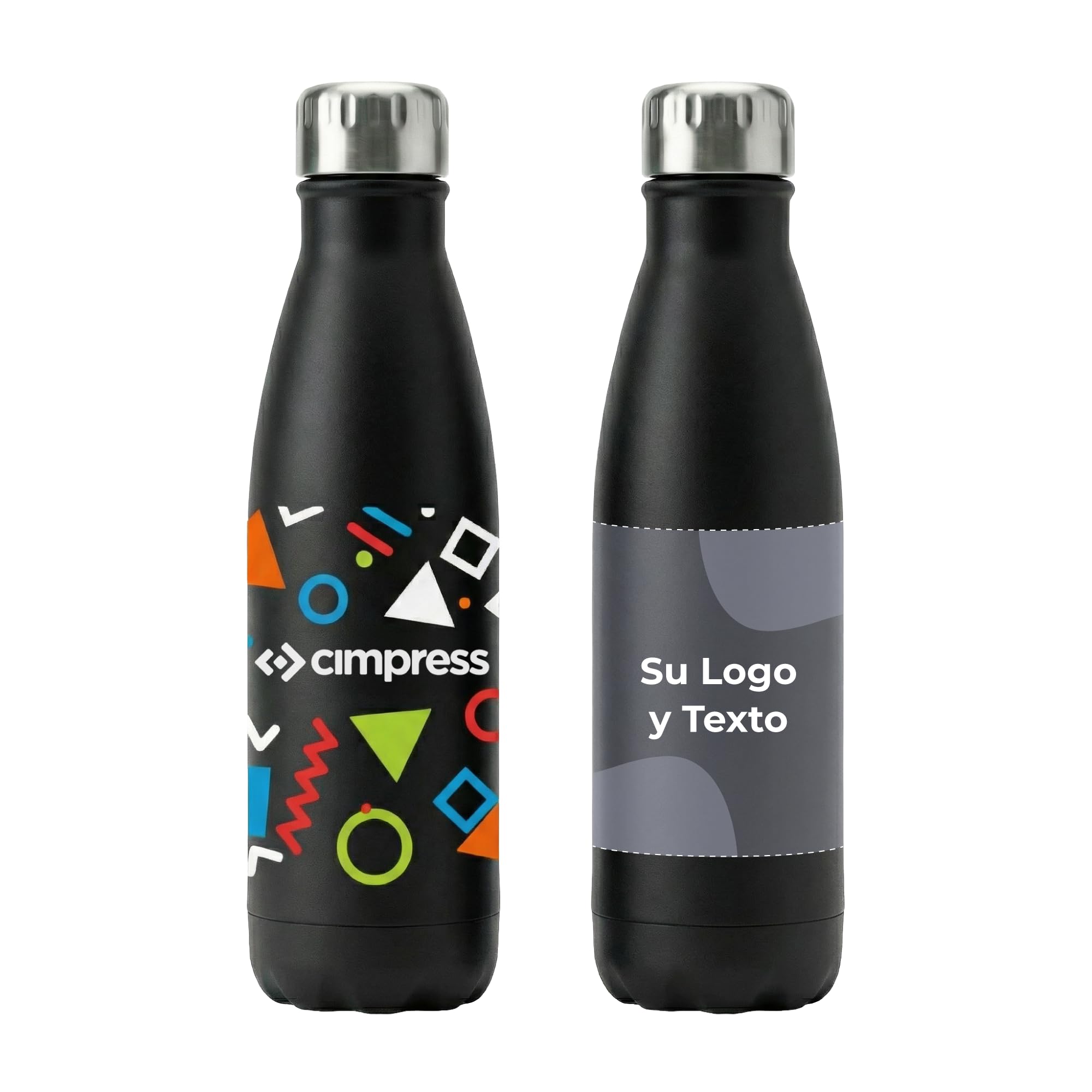 Cimpress Botella Térmica Personalizable de 473 ml, Acero Inoxidable, Doble Pared, Añade Foto o Texto, Sin BPA, Duradera, Pack de 50, Cromo/Negro, para Oficina, Eventos y Uso Diario
